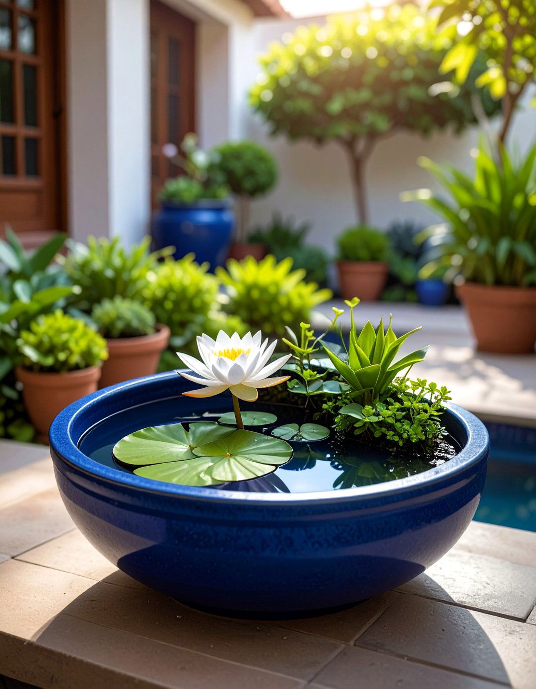 Miniature Water Garden in a Ceramic Pot - 20 Miniature Garden Ideas for Small Outdoor Spaces