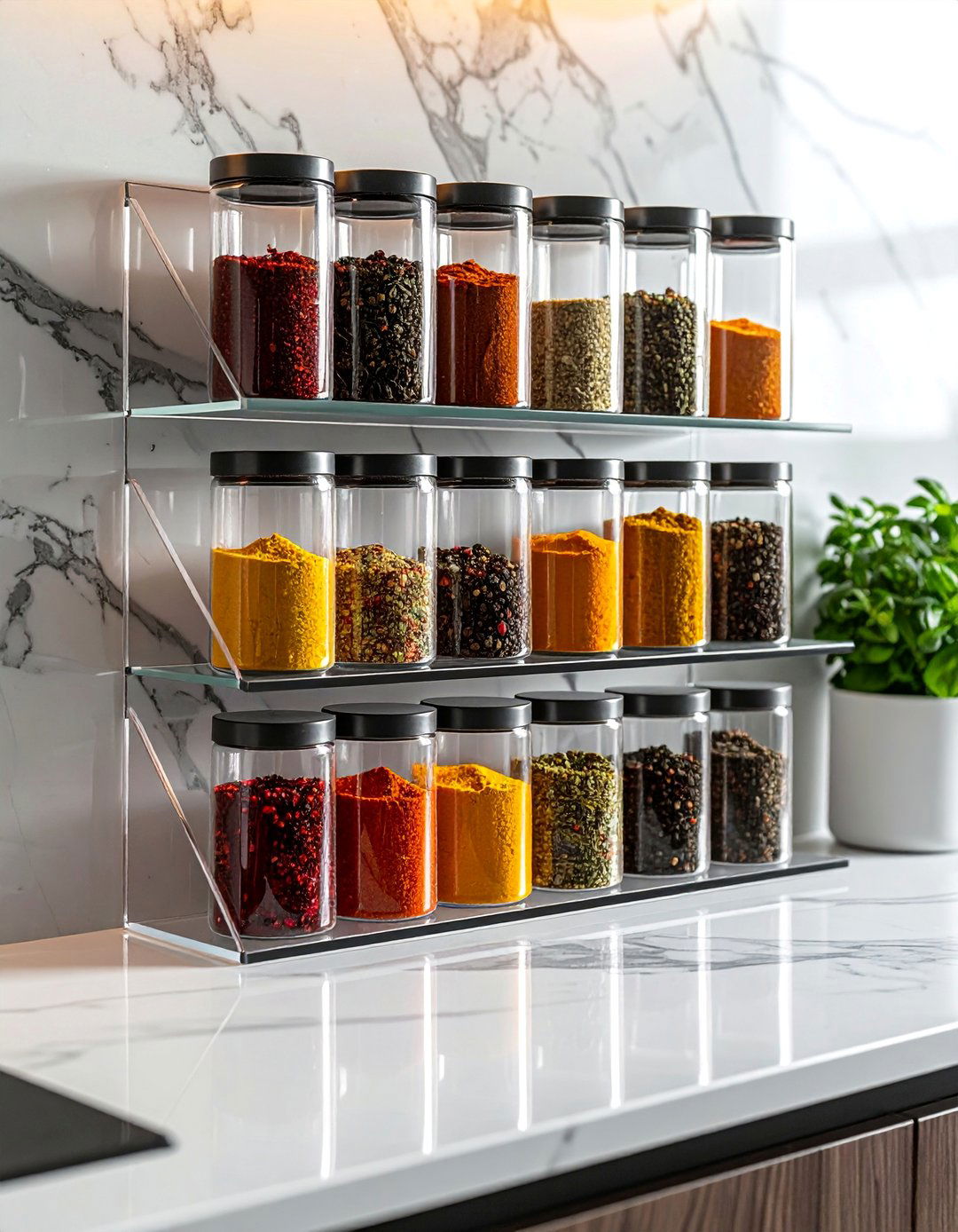 Minimalist Acrylic Spice Rack Shelves - 40 Creative Spice Rack Ideas for Organized Kitchens
