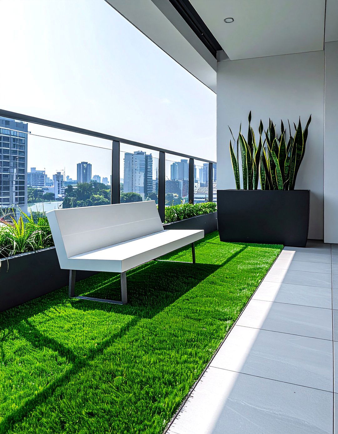 Minimalist Artificial Grass Balcony - 20 Artificial Grass Balcony Design Ideas for Urban Spaces
