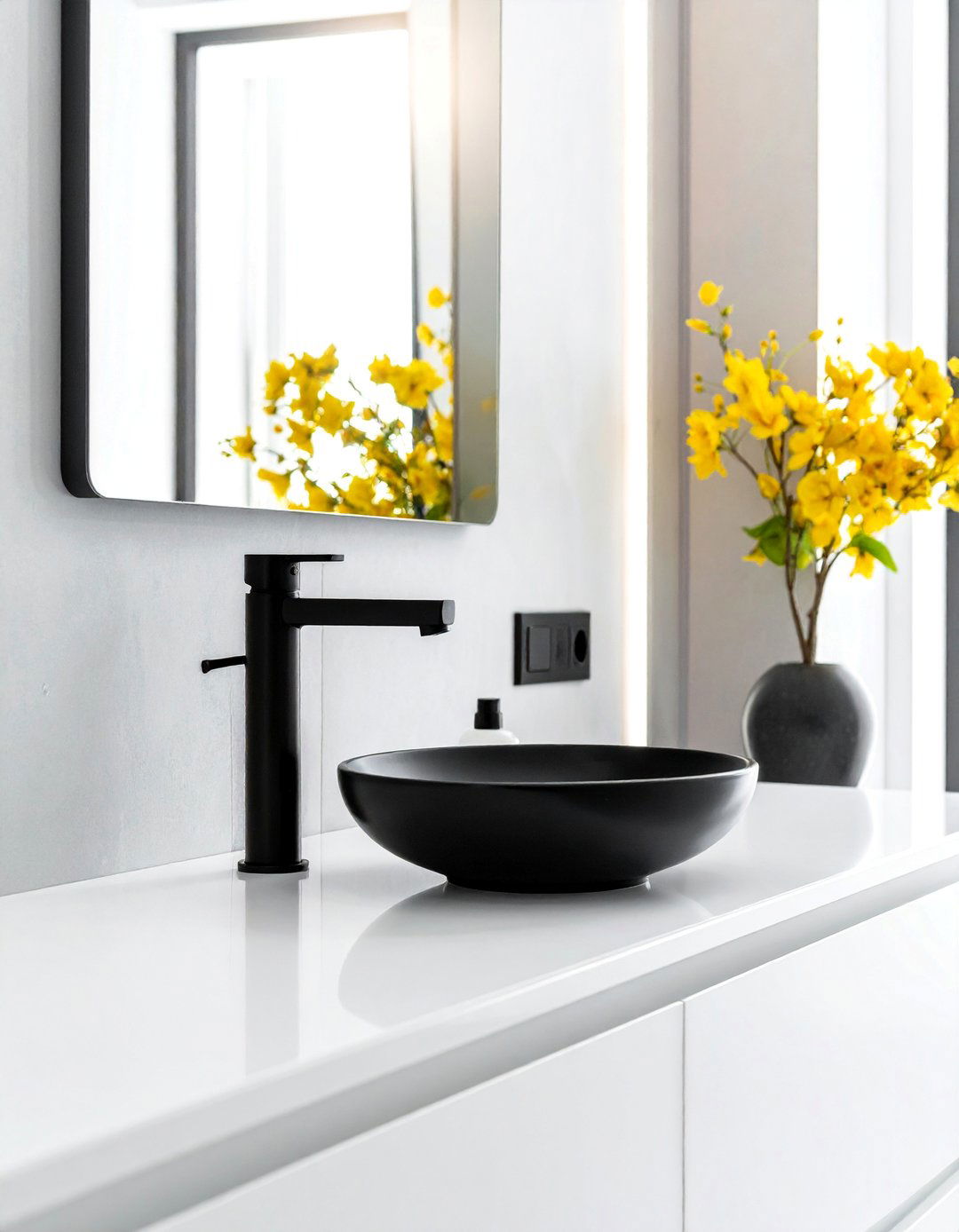 Minimalist Bathroom Featuring Matte Black Fixtures - 15 Bathroom With Black Fixtures for a Bold Statement
