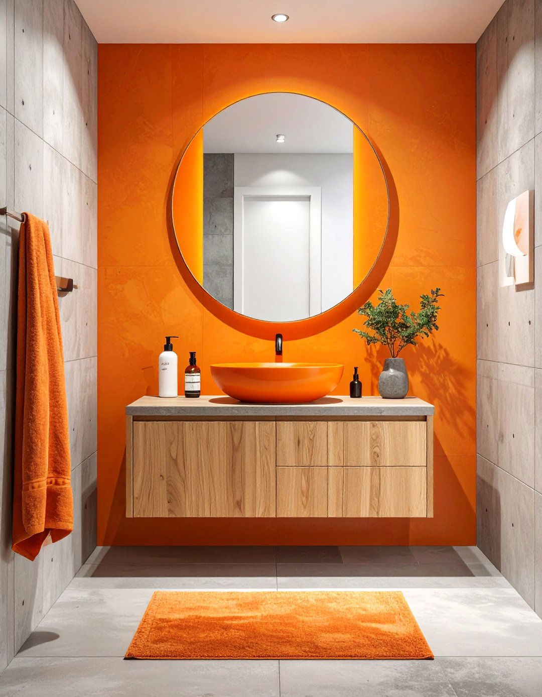 Minimalist Bathroom with an Orange Sink Basin - 15 Orange Bathroom Ideas for a Vibrant Makeover