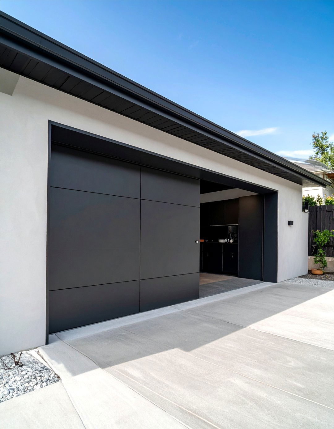 Minimalist Black Garage with Concealed Storage - 25 Black Garage Ideas for a Stylish Utility Space