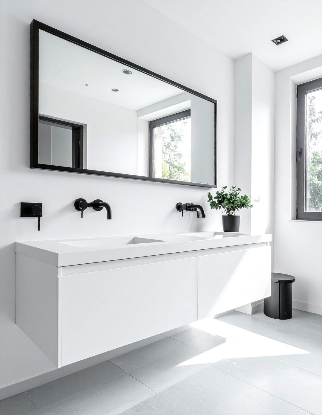 Minimalist Black and White Powder Room with Floating Vanity - 20 Black and White Powder Room Ideas for Modern Homes