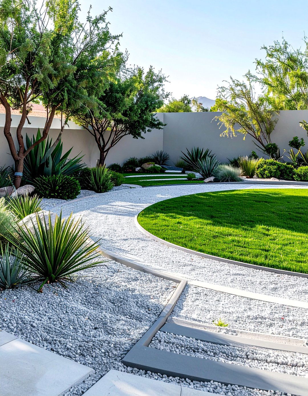 Minimalist Circular Lawn with a Gravel Surround - 20 Circular Lawn Garden Designs for Unique Spaces