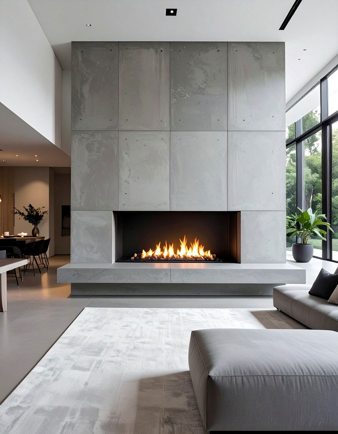 Minimalist Concrete Look Floor to Ceiling Stone Fireplace - 20 Floor-to-Ceiling Stone Fireplace Ideas for a Stunning Focal Point