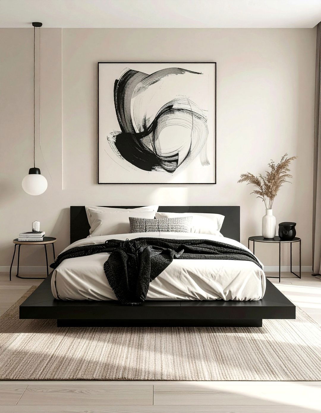 Minimalist Cream and Black Bedroom Design - 35 Cream and Black Bedroom Ideas for Elegant Style