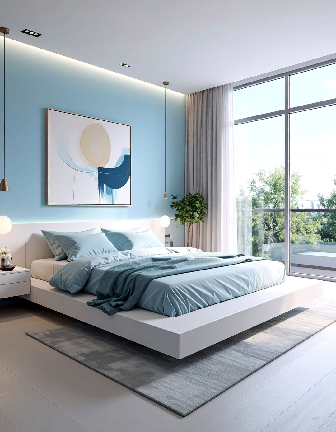 Minimalist Light Blue Bedroom with Clean Lines - 25 Light Blue Bedroom Ideas for a Calming Retreat