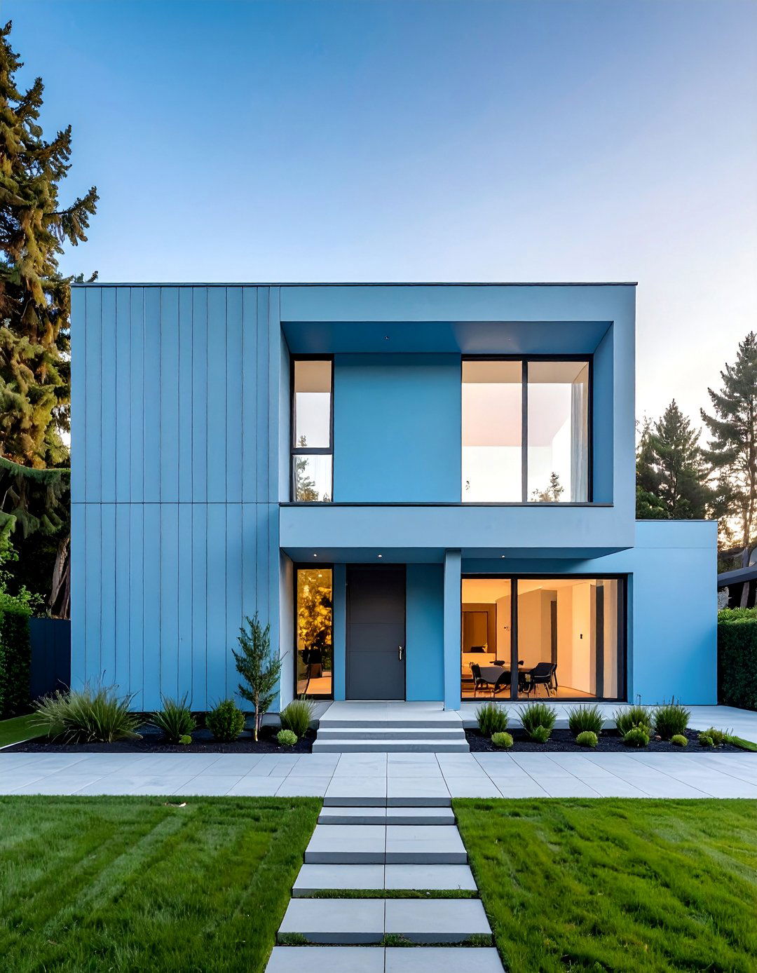 Minimalist Light Blue with Gray Undertones - 25 Light Blue House Exterior Ideas for Curb Appeal