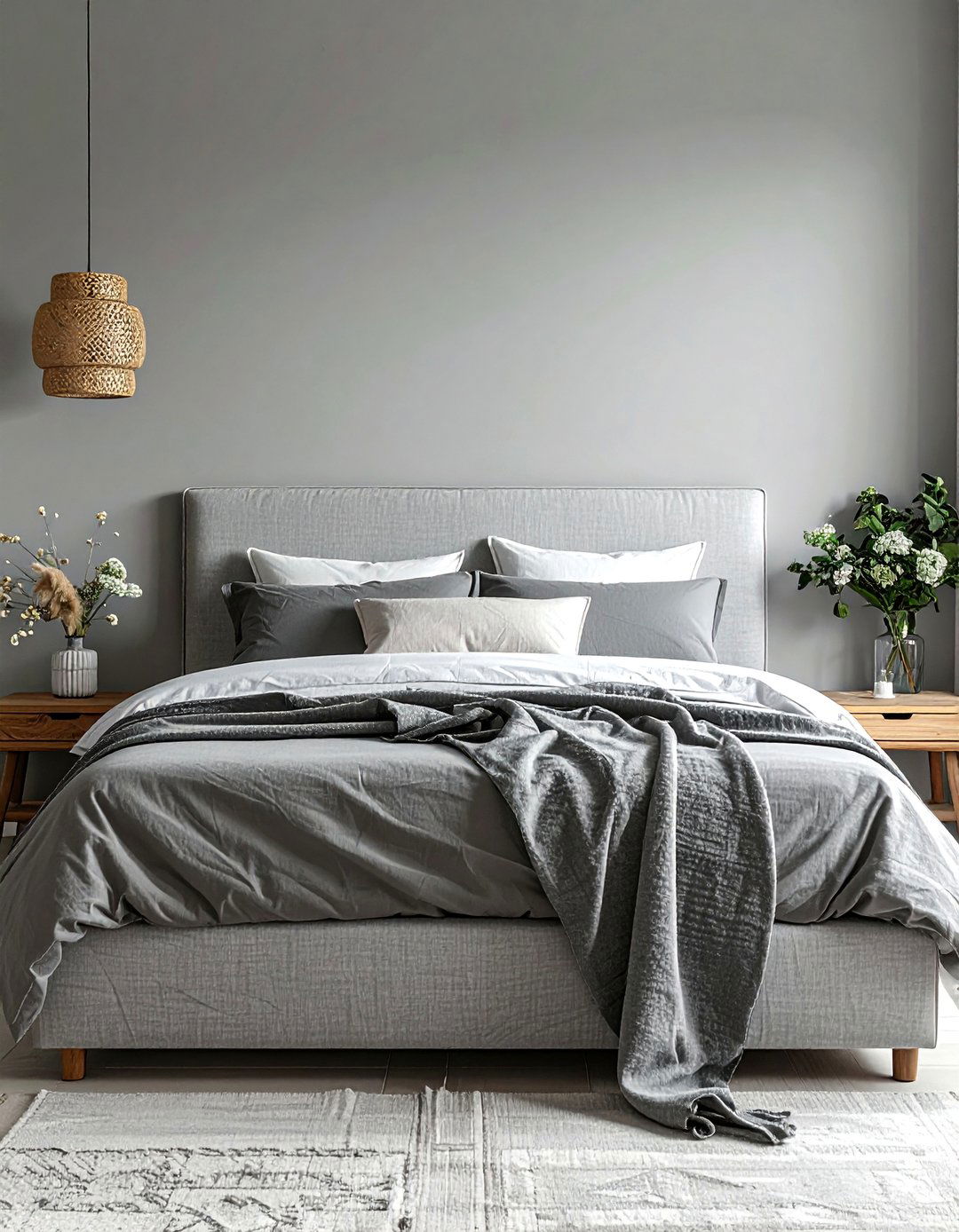 Minimalist Light Grey Linen Headboard - 25 Grey Headboard Bedroom Ideas for a Calm Retreat