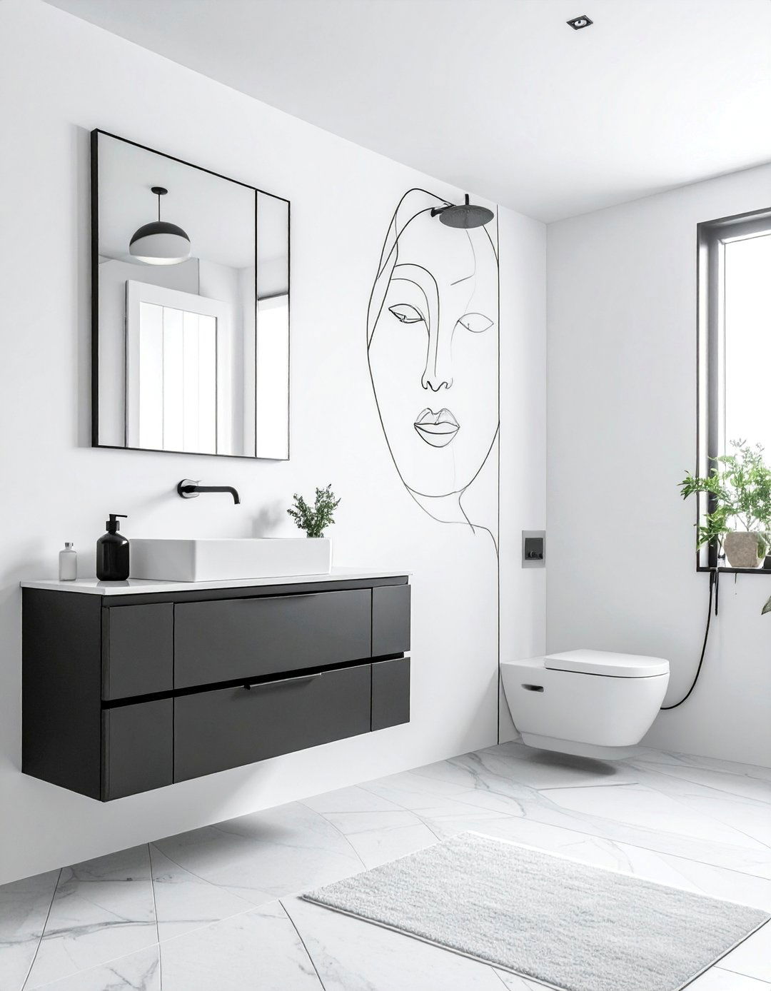 Minimalist Line Art Bathroom Wallpaper - 30 Bathroom Wallpaper Ideas for a Stylish Update