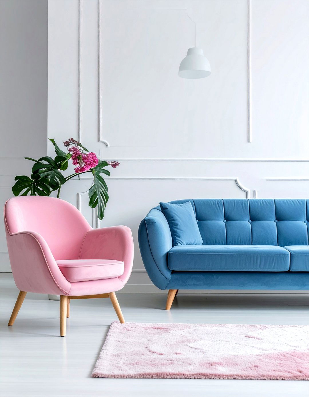 Minimalist Living Room with Soft Pink and Slate Blue - 15 Pink and Blue Living Room Ideas for a Cozy Vibe