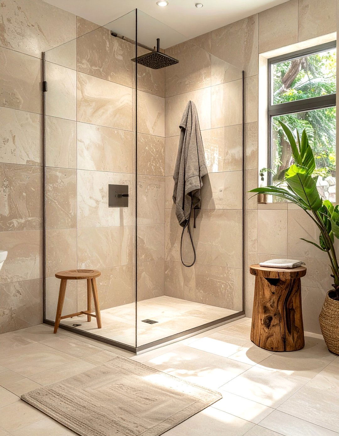 Minimalist Rustic Walk in Shower with Natural Elements - 25 Rustic Walk-in Shower Ideas for a Cozy Bathroom