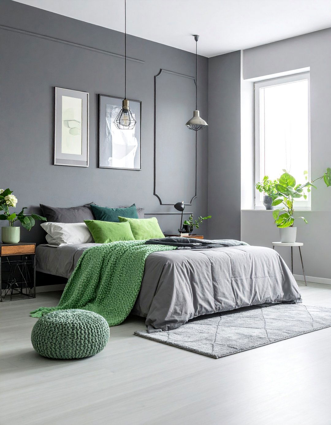 Mint Green Accents in a Predominantly Grey Room - 20 Green and Grey Bedroom Ideas for a Serene Retreat