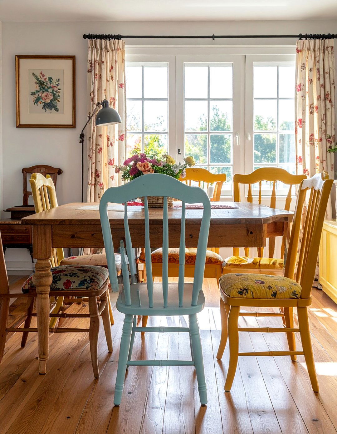 Mismatched Vintage Chair Collection - 30 Cottagecore Dining Room Ideas for a Cozy and Charming Space