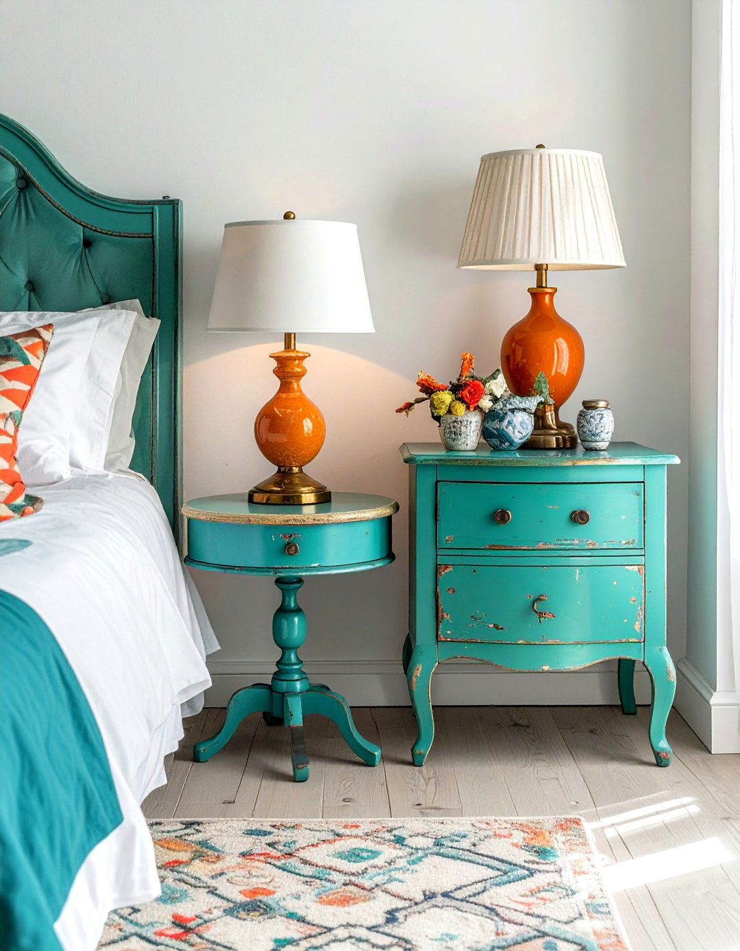 Mismatched Vintage Nightstands for a Shabby Chic Bedroom - 20 Shabby Chic Bedroom Ideas for Timeless Elegance