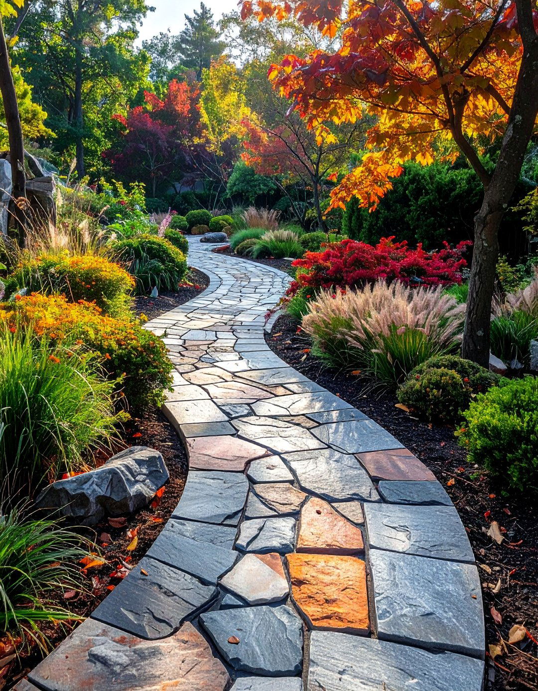 Mixed Material Curved Walkways - 25 Curved Walkway Ideas for a Unique Outdoor Space
