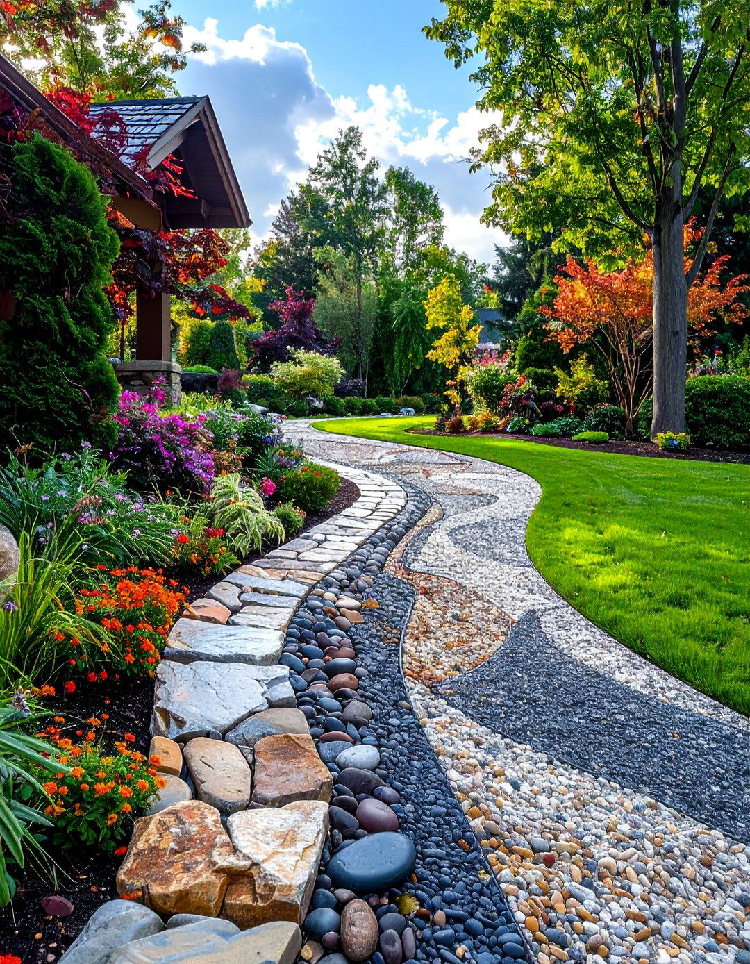 Mixed Stone Mosaic Borders - 25 Gravel Driveway Edging Ideas for a Polished Finish
