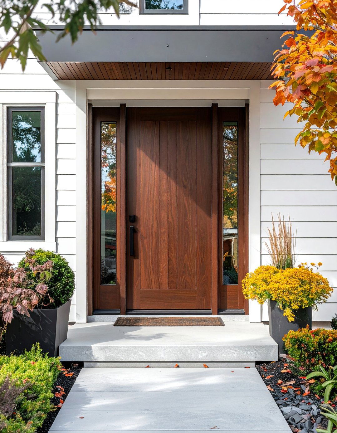 Modern Brown Front Door with Frosted Glass Panels - 15 Brown Front Door Ideas to Enhance Your Home's Curb Appeal