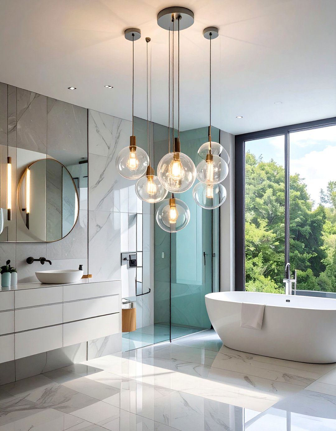 Modern Bubble Glass Bathroom Chandelier - 20 Bathroom Chandelier Ideas for a Luxurious Touch