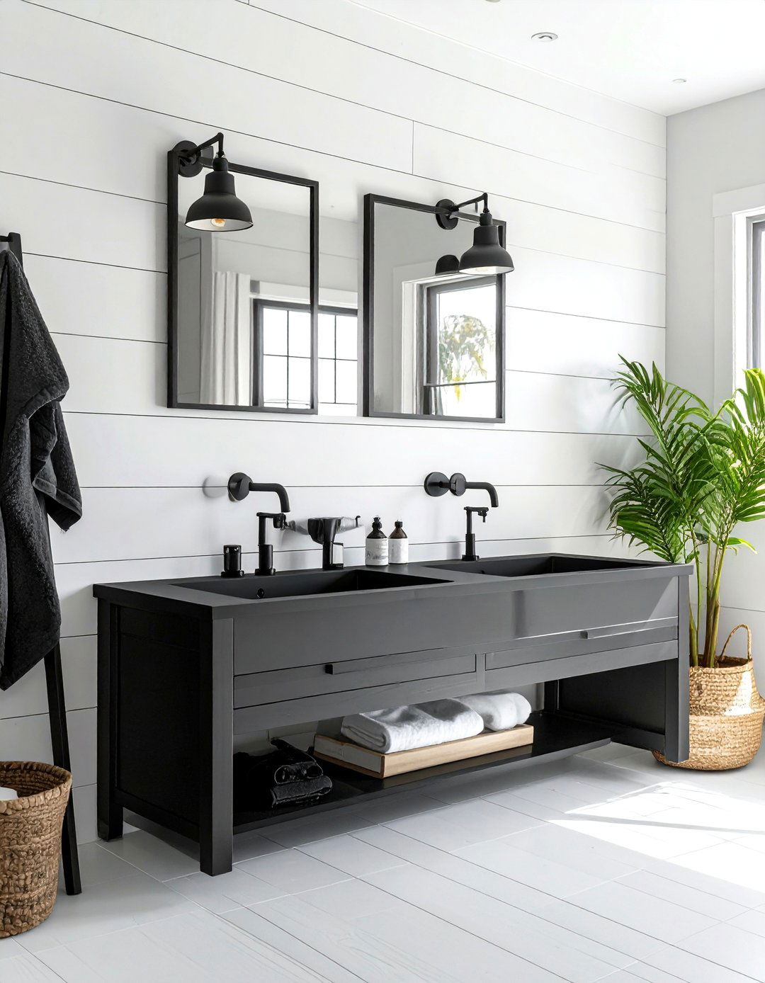 Modern Farmhouse Bathroom With Black Fixtures - 15 Bathroom With Black Fixtures for a Bold Statement