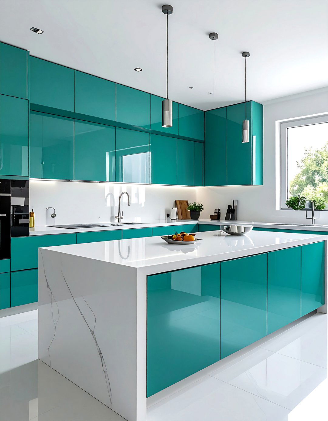 Modern High Gloss Teal Cabinets