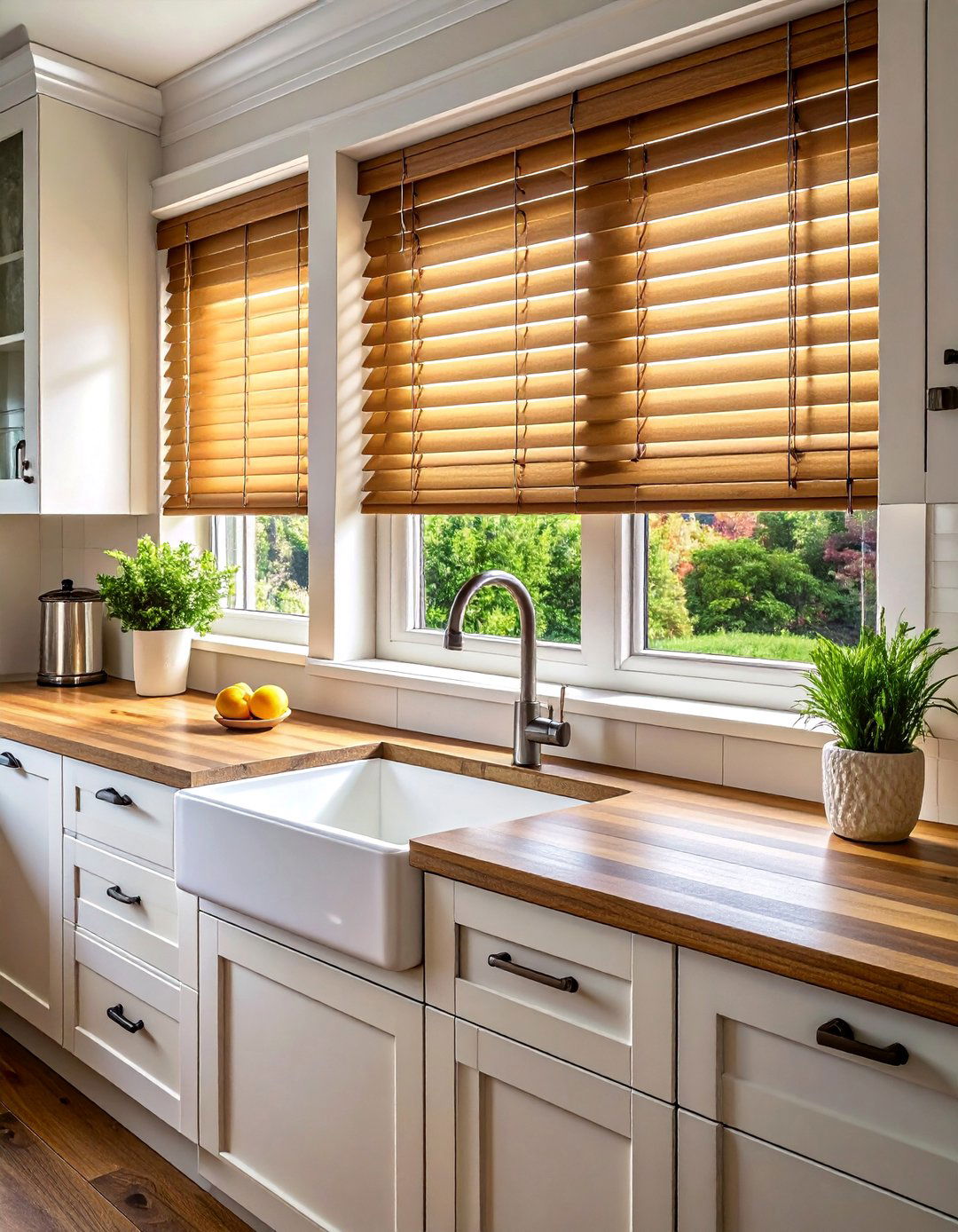 Moisture Resistant Faux Wood Kitchen Blinds - 15 Kitchen Blinds Ideas to Enhance Your Window Decor