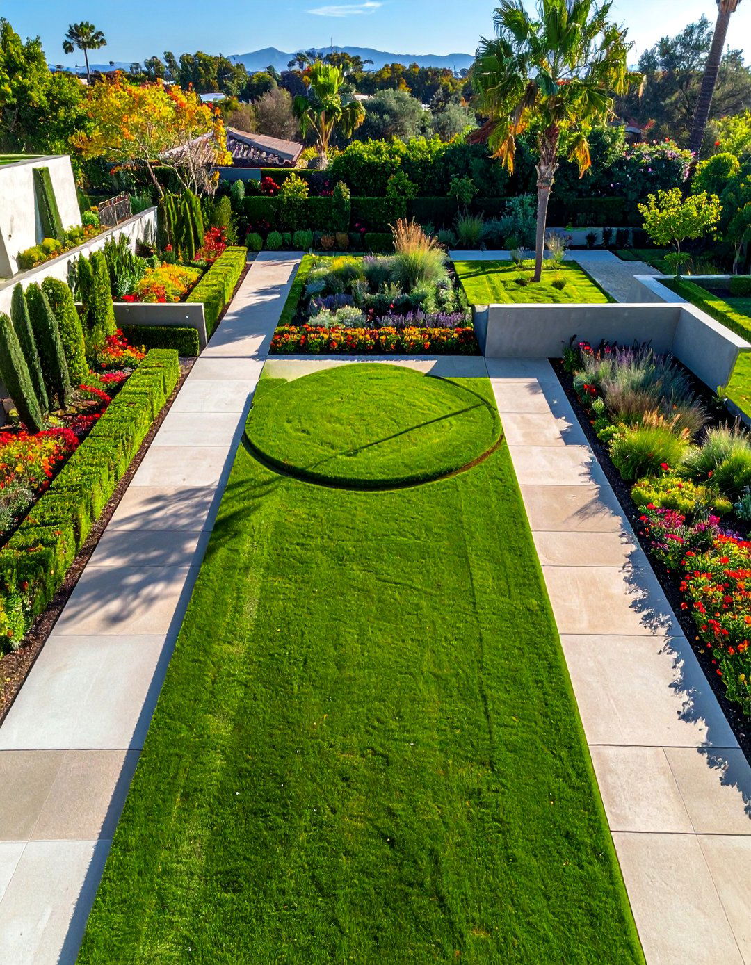Mondrian Inspired Geometric Circular Lawn - 20 Circular Lawn Garden Designs for Unique Spaces