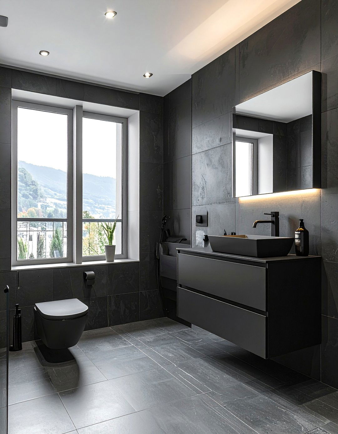 Monochromatic Bathroom With All Black Fixtures - 15 Bathroom With Black Fixtures for a Bold Statement