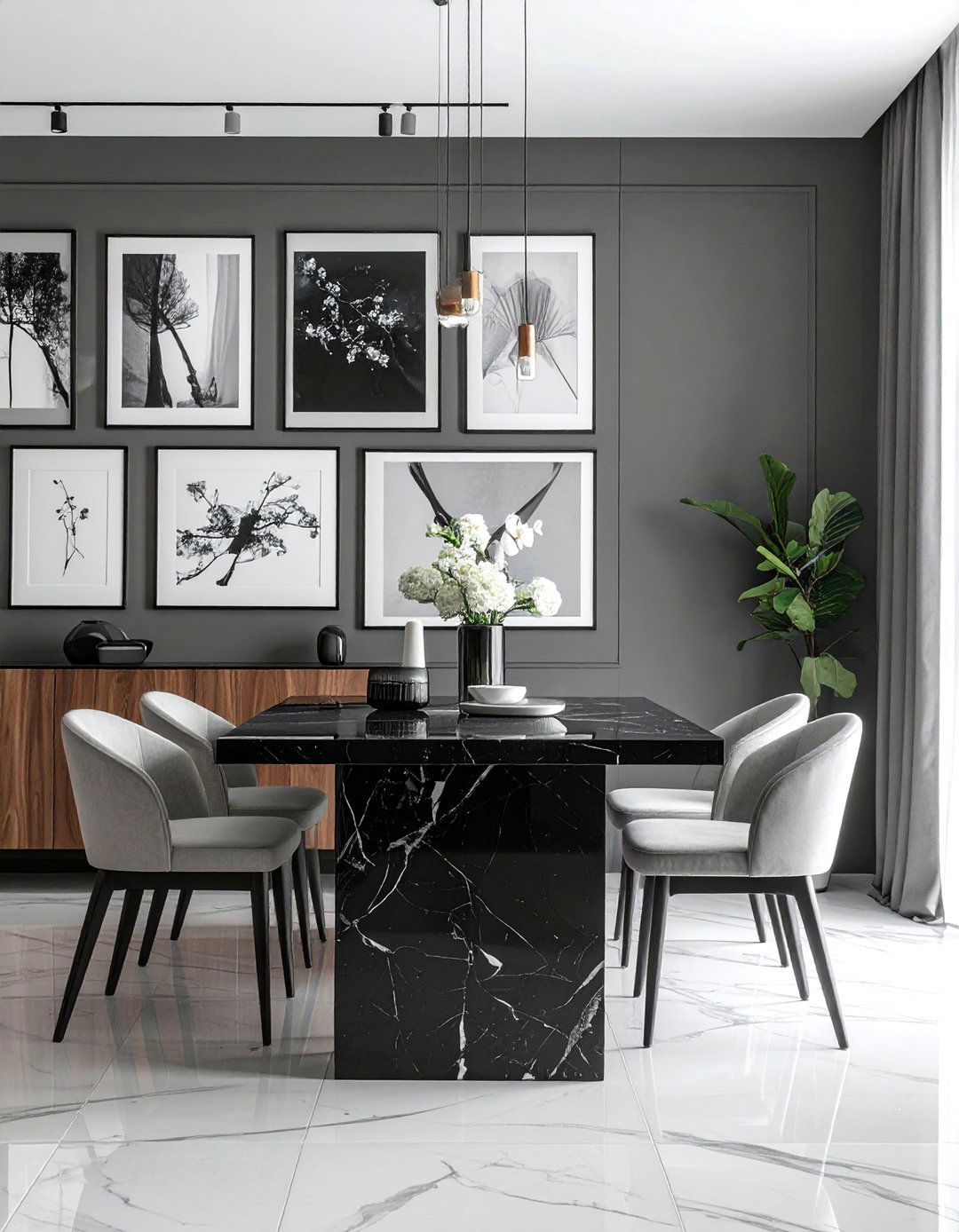 Monochromatic Color Scheme Dining Room Gallery Wall - 20 Dining Room Gallery Wall Ideas for Stylish Decor