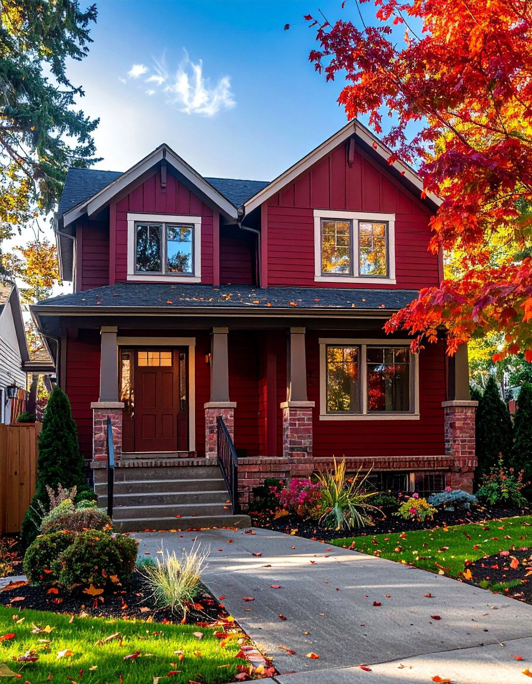 Monochromatic Dark Red Exterior with Varied Textures - 20 Dark Red House Exterior Ideas for Bold Homes