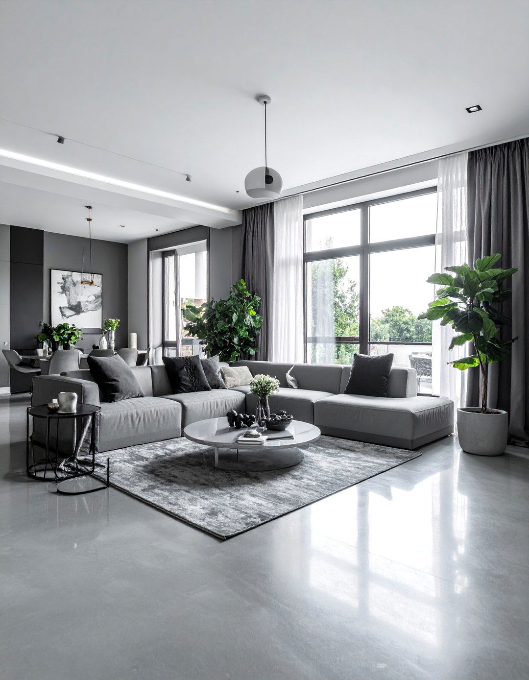 Monochromatic Design Schemes - 20 Concrete Floor Living Room Ideas for Modern Homes