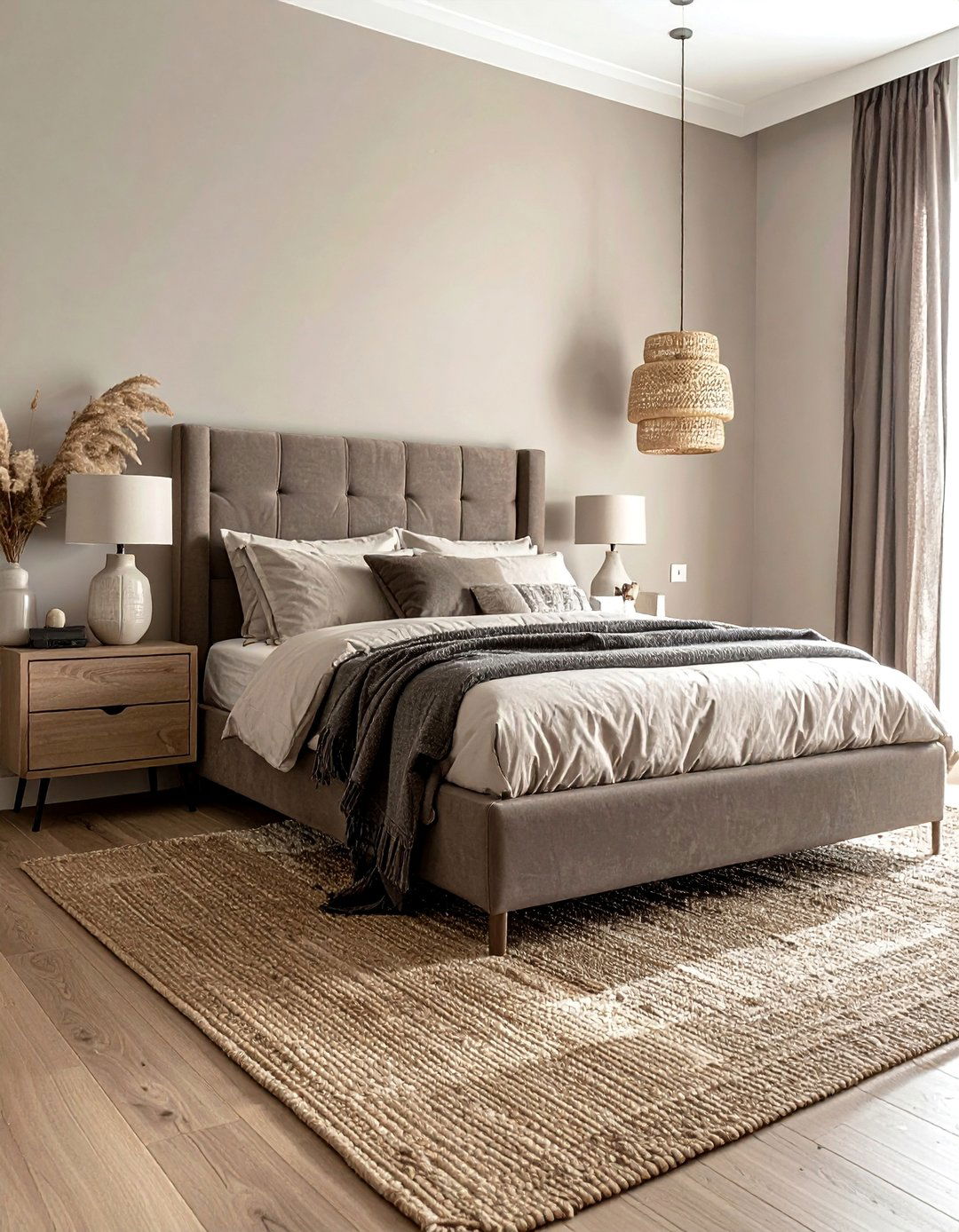 Monochromatic Layered Taupe Bedroom - 20 Taupe Bedroom Ideas for a Calming and Cozy Retreat
