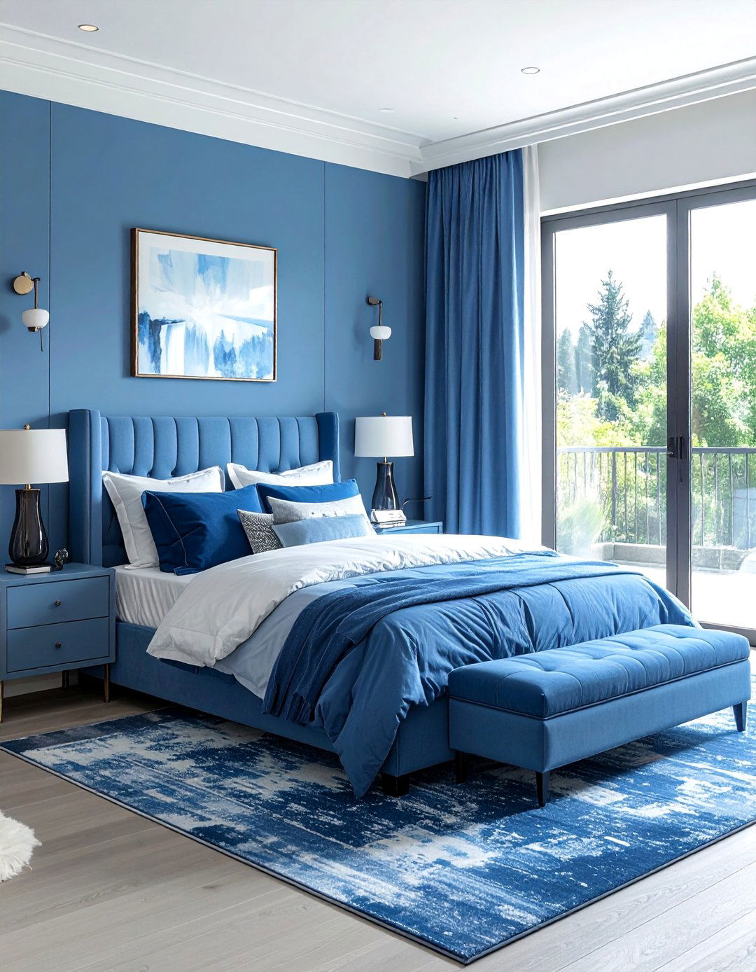 Monochromatic Layering of Blue Shades - 25 Luxury Blue Bedroom Ideas for a Serene Retreat