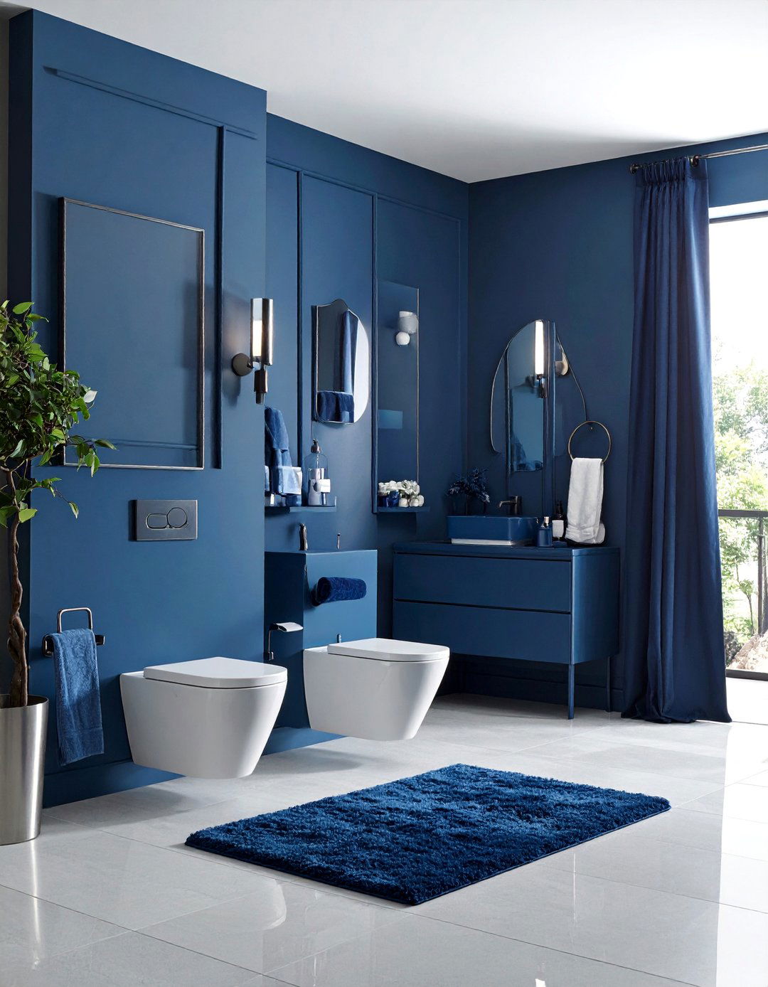 Monochromatic Navy Color Scheme - 15 Navy Blue Powder Room Ideas for a Chic Space