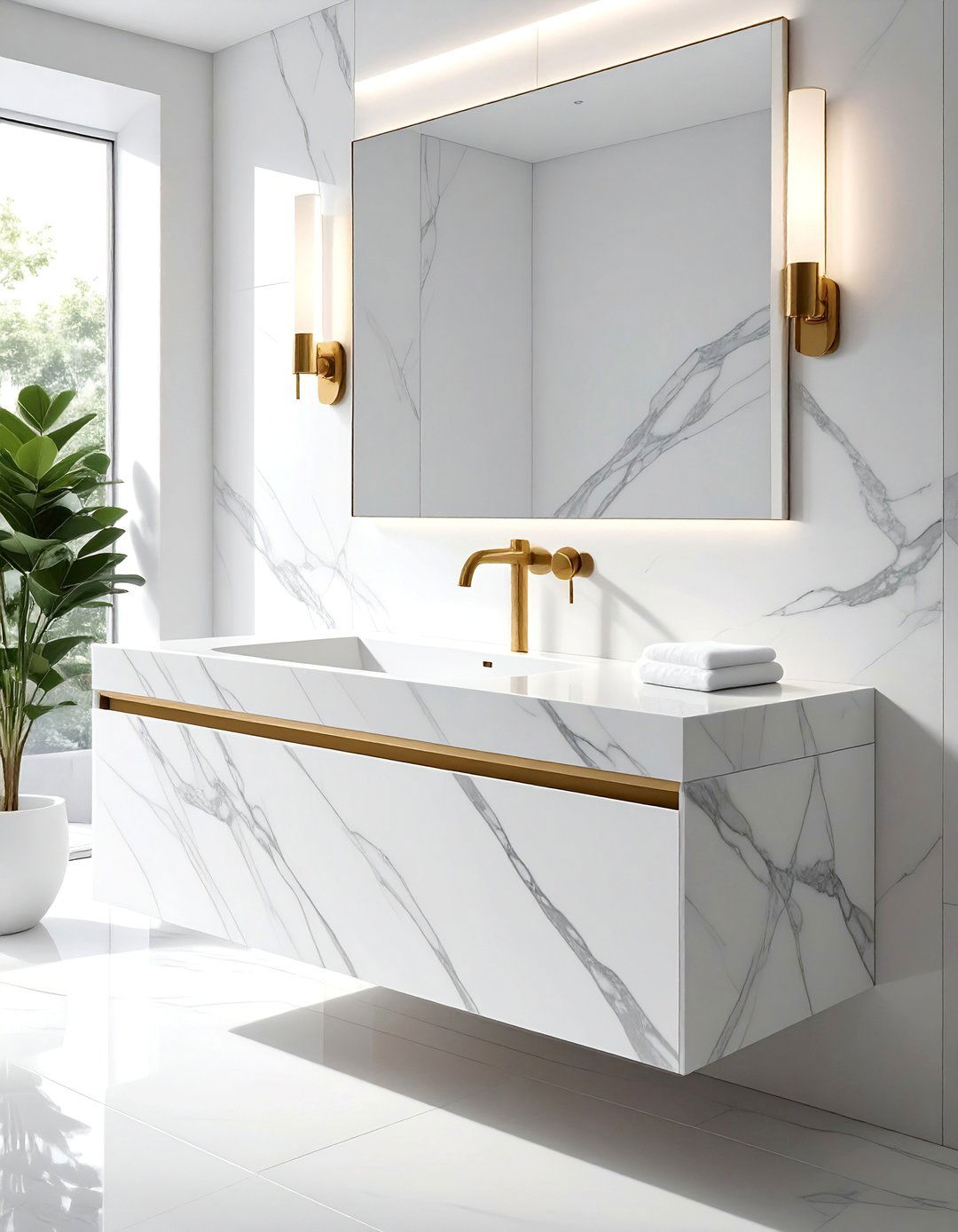 Monolithic Integrated Stone Vanity and Sink - 20 Luxury Powder Room Ideas for a Chic Space