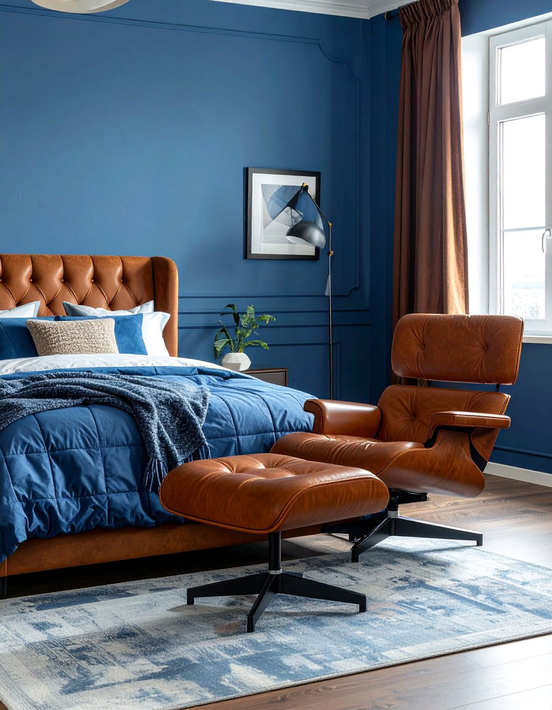 Moody Blue Bedroom with Leather Accents - 15 Moody Blue Bedroom Ideas for a Relaxing Retreat