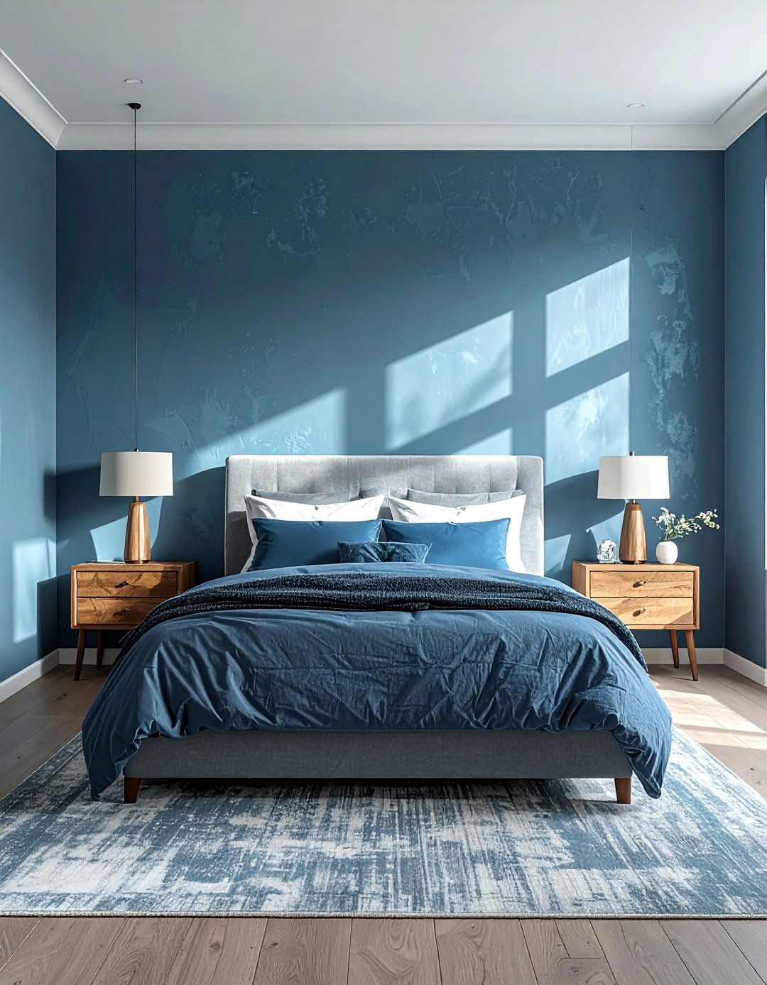 Moody Blue Bedroom with Textured Walls - 15 Moody Blue Bedroom Ideas for a Relaxing Retreat