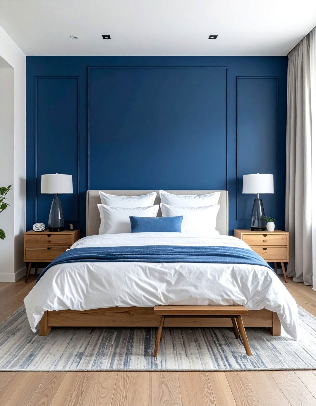 Moody Blue Bedroom with a Navy Accent Wall - 15 Moody Blue Bedroom Ideas for a Relaxing Retreat
