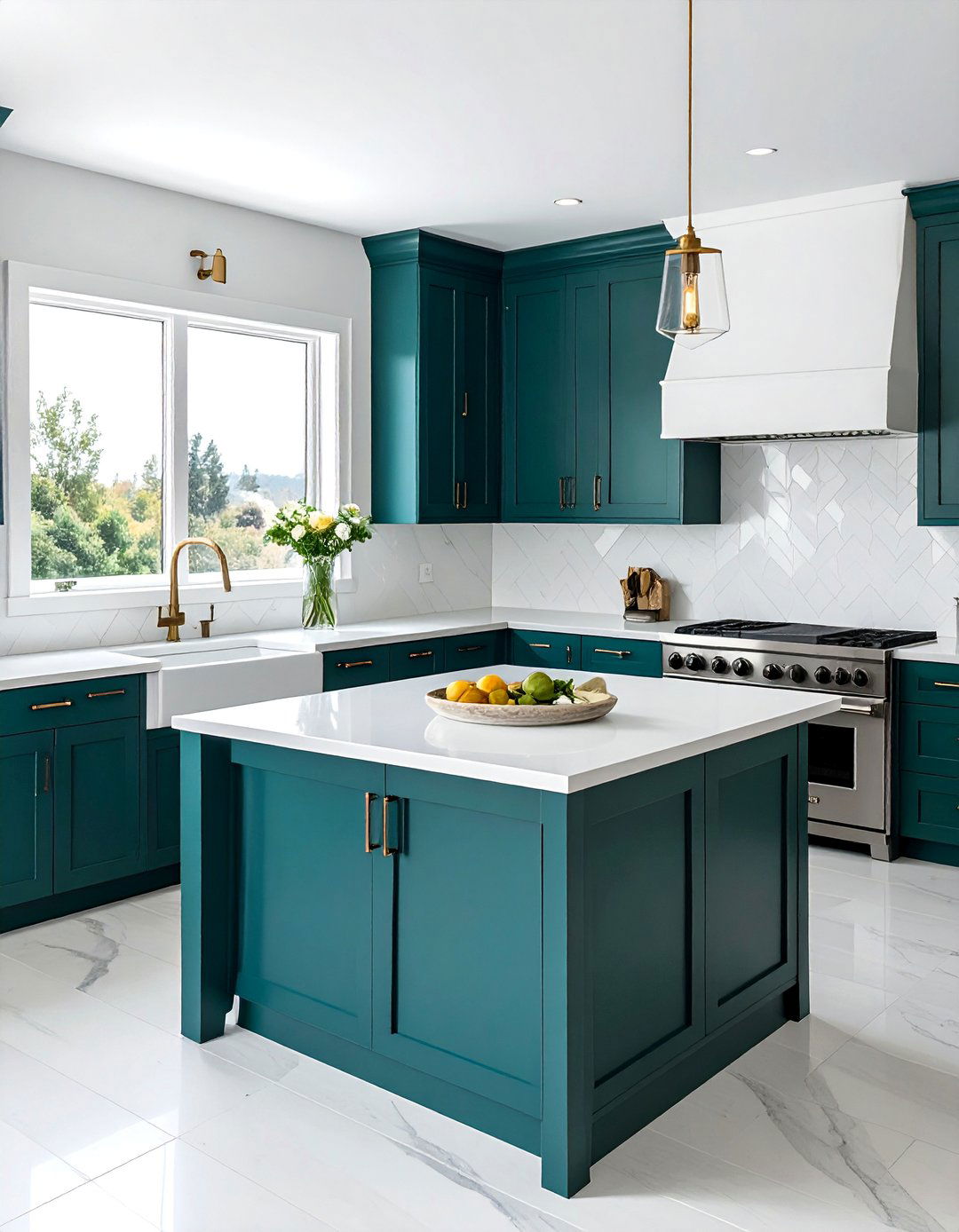 Moody Dark Teal Cabinets with Crisp White Walls - 20 Teal and White Kitchen Design Ideas for a Fresh Look