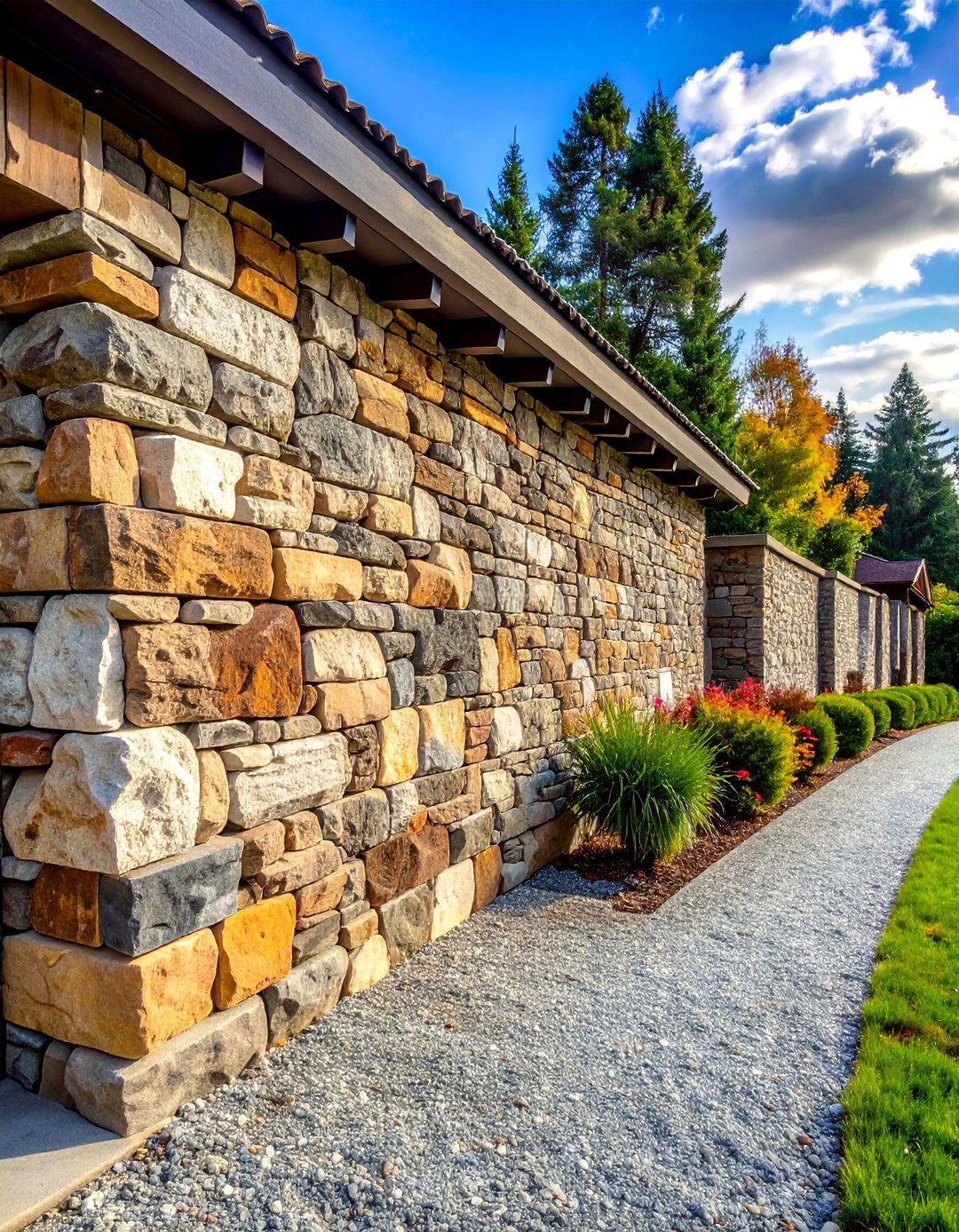 Mortared Stone Walls - 25 Gravel Driveway Edging Ideas for a Polished Finish
