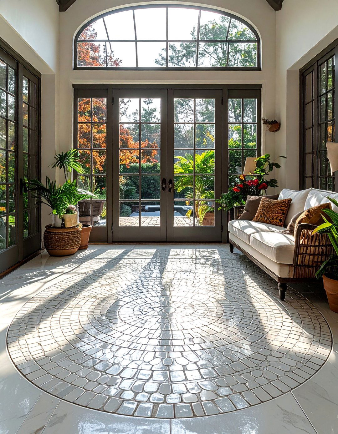 Mosaic Penny Round Tiles - 15 Sunroom Tile Floor Ideas for a Bright and Cozy Space