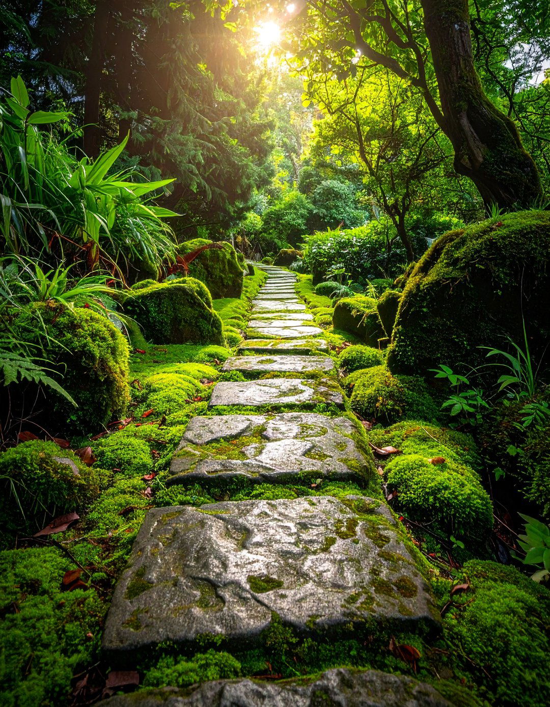 Moss Covered Stone Path - 20 Woodland Garden Path Ideas for a Natural and Serene Look