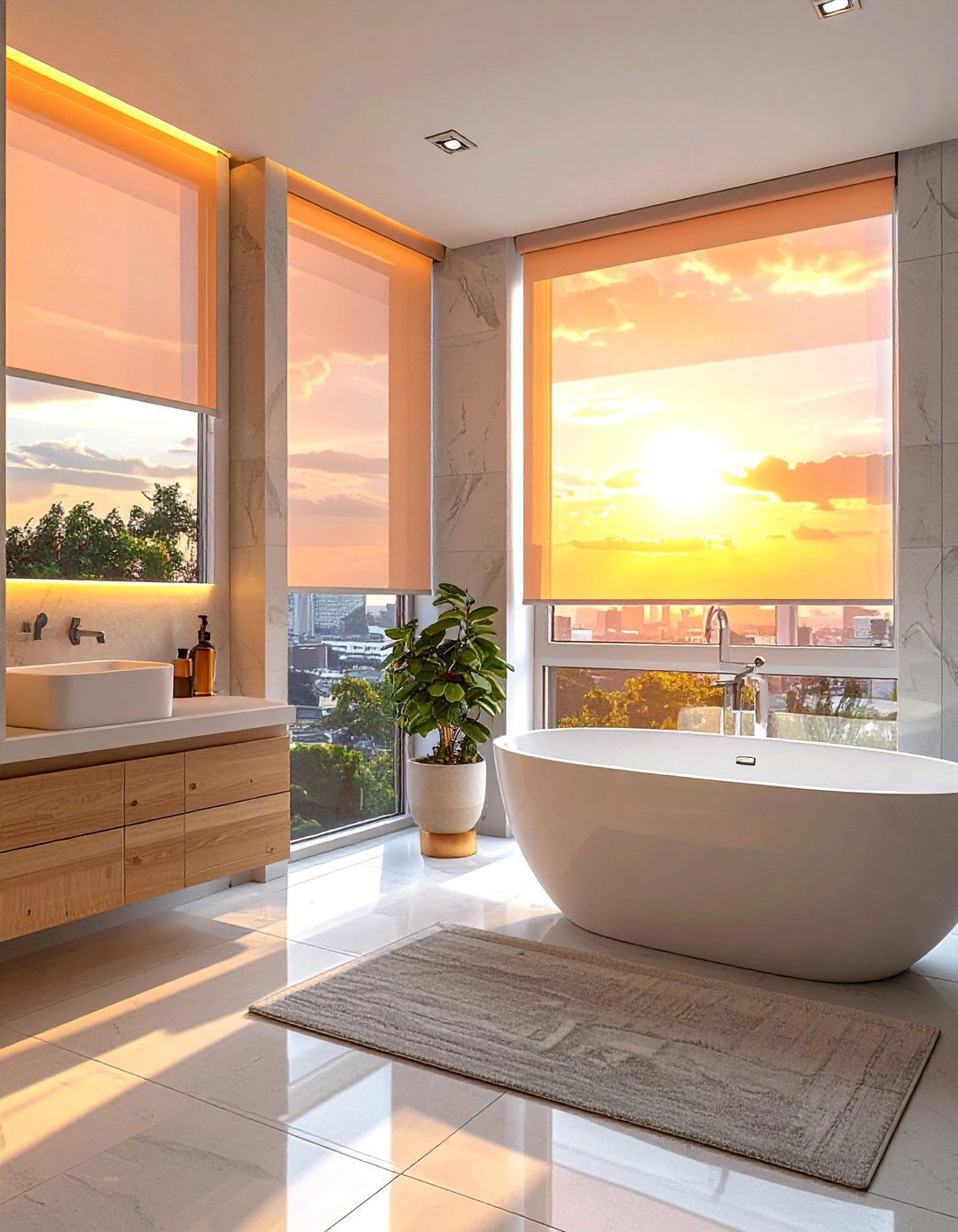 Motorized Roller Shades - 30 Bathroom Window Treatment Ideas for Privacy