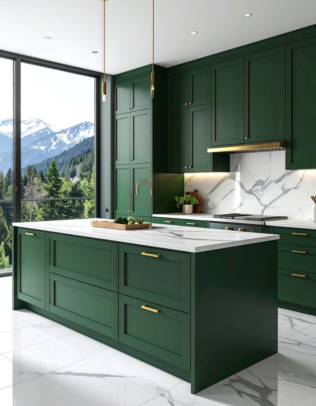 Mountain House Kitchen with Dark Green Cabinetry - 20 Mountain House Kitchen Ideas for a Rustic and Inviting Space