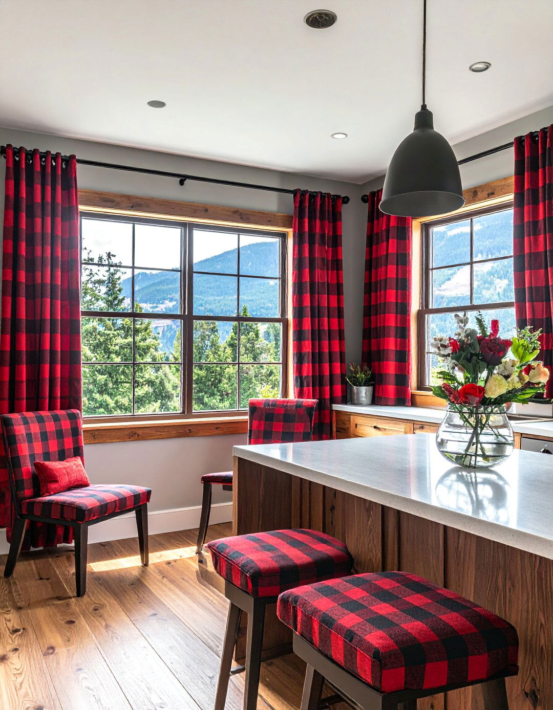 Mountain House Kitchen with Plaid or Checked Textiles - 20 Mountain House Kitchen Ideas for a Rustic and Inviting Space
