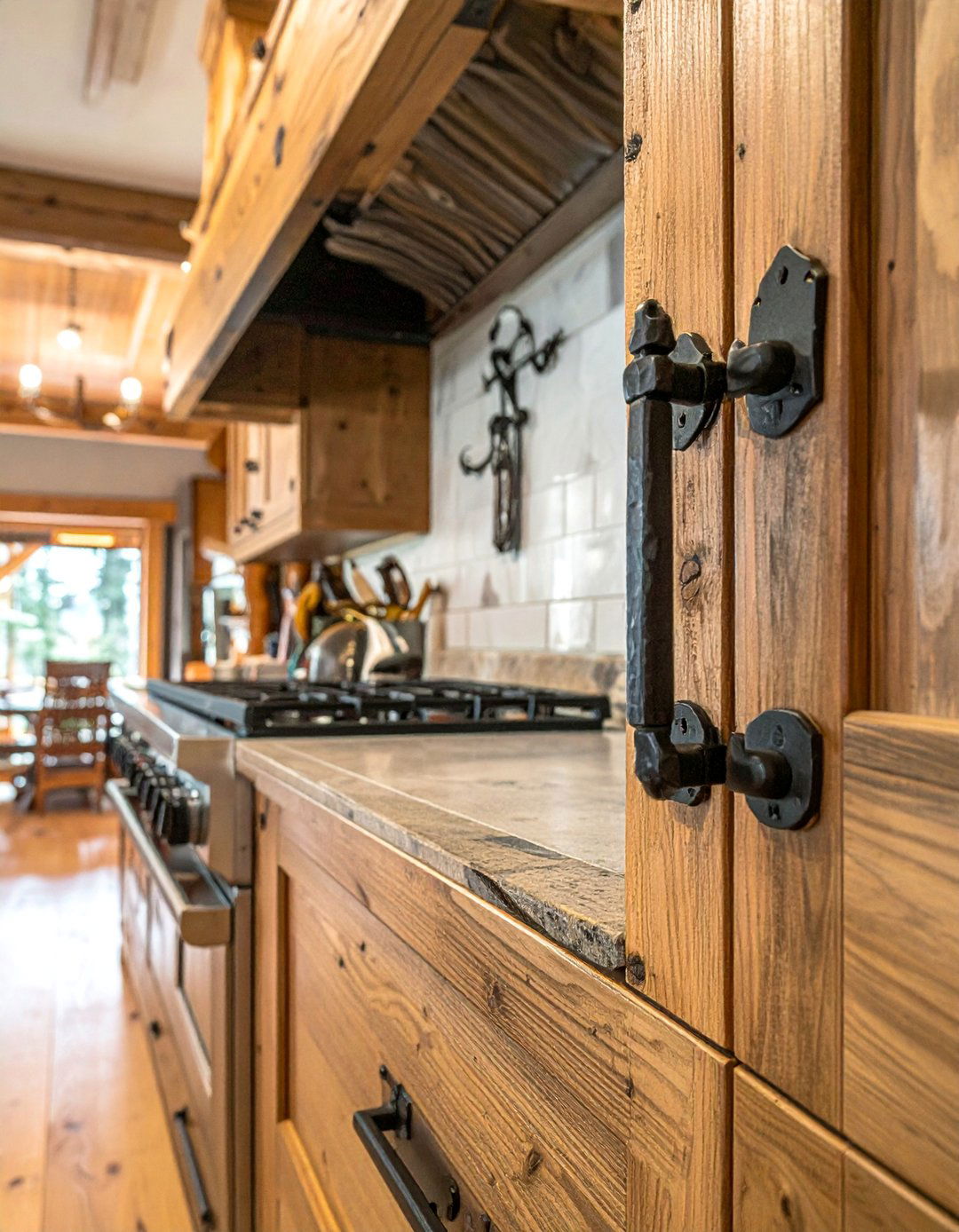 Mountain House Kitchen with Wrought Iron Hardware - 20 Mountain House Kitchen Ideas for a Rustic and Inviting Space
