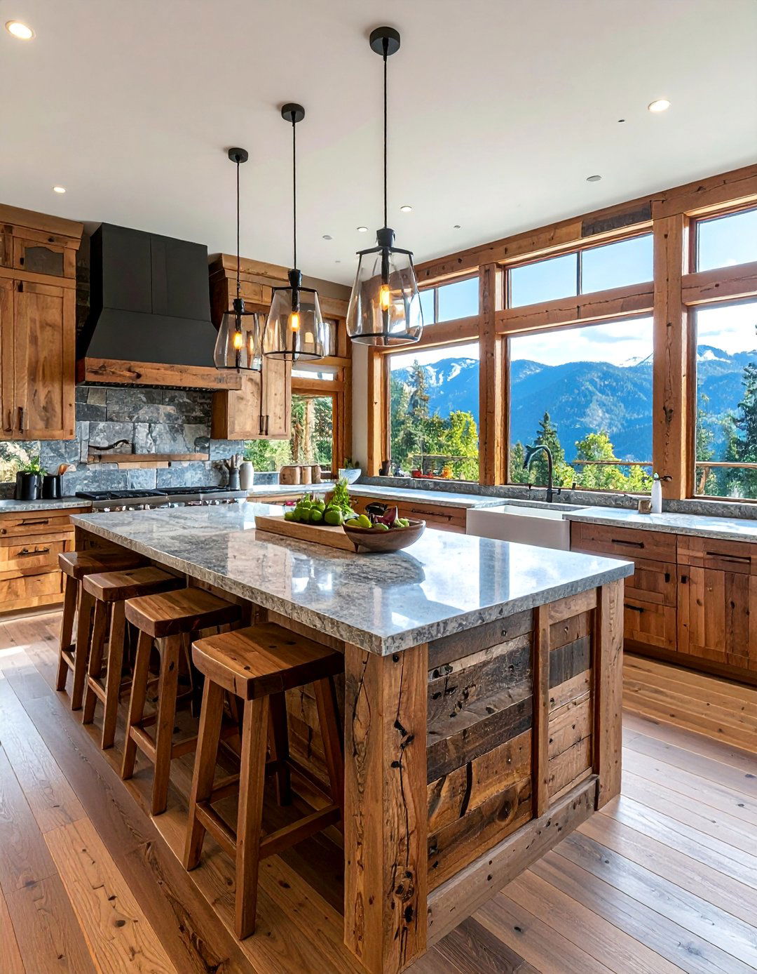 Mountain House Kitchen with a Large Central Island - 20 Mountain House Kitchen Ideas for a Rustic and Inviting Space