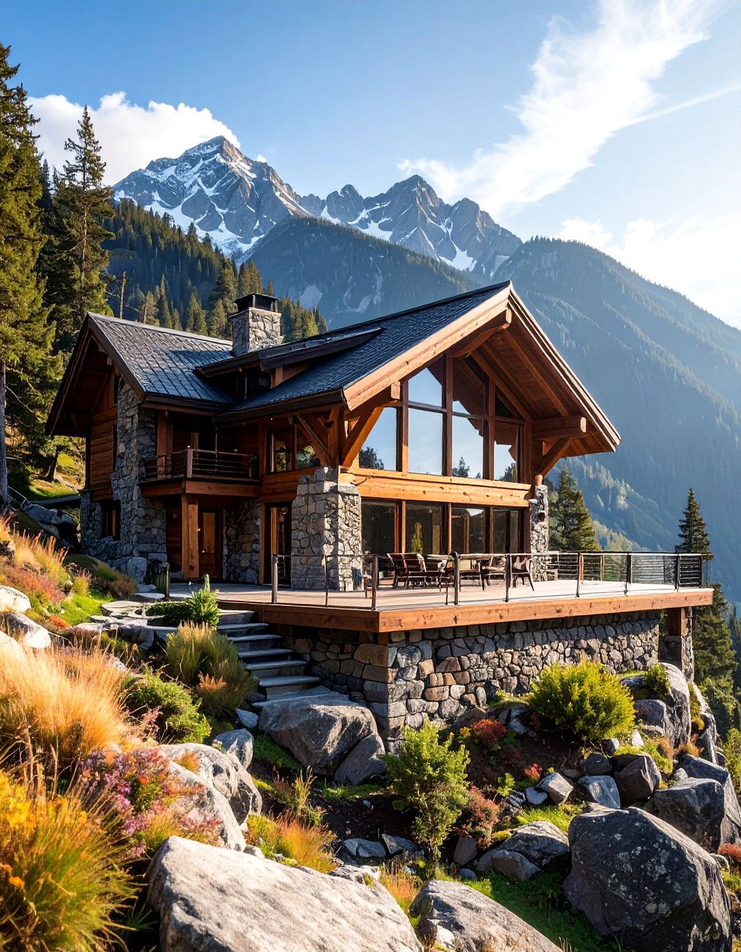 Mountain Rustic Exterior with Stone and Timber - 20 Aesthetic House Exterior Ideas to Boost Curb Appeal