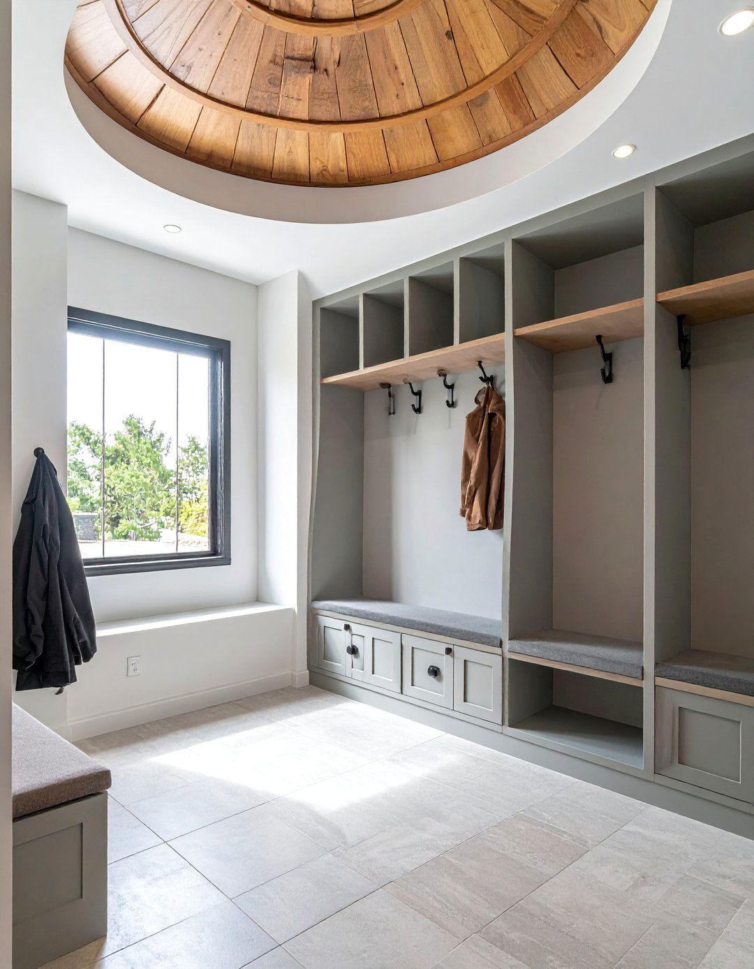 Mudroom Barrel Ceiling with Storage Solutions - 20 Barrel Ceiling Ideas for a Unique Architectural Feature