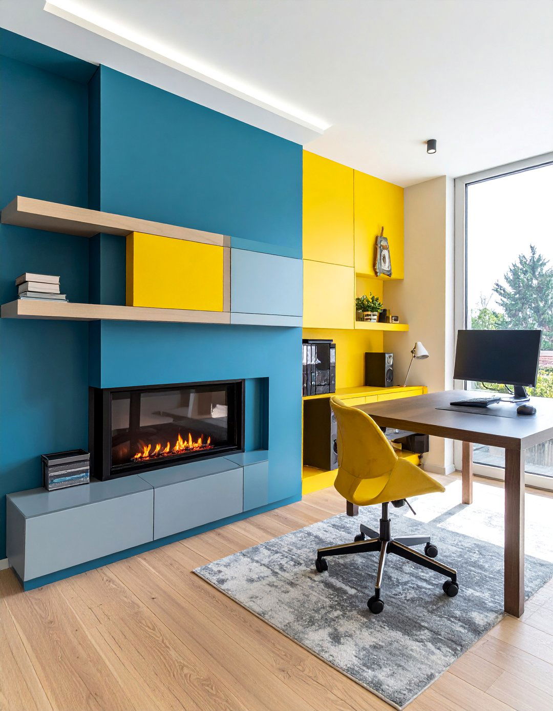 Multi Functional Storage Fireplace Design - 15 Home Offices With Fireplaces for Cozy Workspaces